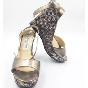 Jimmy Choo Bronze Glitter Wedge Sandals